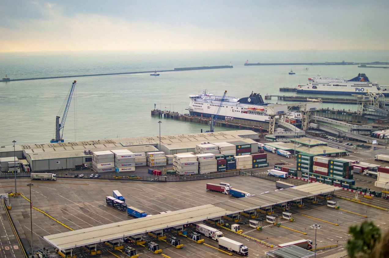 Ferry crossing the English Channel with a view of the white cliffs of Dover
